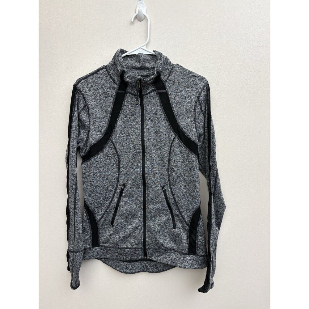 Tangerine Jacket Women Size M Full Zip Heathered Black Gray Pockets Thumb Holes